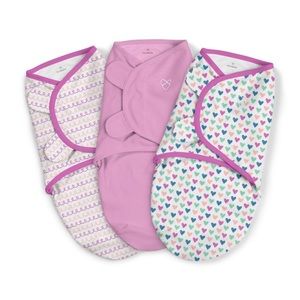 SwaddleMe 3pc Swaddle Wrap Newborn 0-3 monts Heart and Hoops Pink/White
